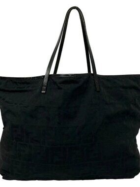 FENDI Roll Bag/Zucca Black Nylon Leather Tote Bag